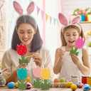 5 Pcs Retro Spring Tulip Wooden Table Sign Rustic Farmhouse Tulip Tabletop Centerpiece Colorful Flower Blocks Tiered Tray Decoration for Home Party Office Mantel Decor