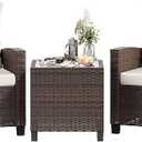 Shintenchi 3 Pieces Patio Furniture Set 3 Pieces PE Rattan Wicker Chairs with Table Outdoor Furniture for Backyard/Garden/Poolside/Outdoor Restaurant Brown Rattan with White Cushion