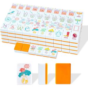 American Mahjong Tile Set, 160 Orange Engraved Melamine Mahjong Tiles with Mahjong Tile Bag and Mahjong Accessories