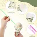 Willinglong 50 Sets Vintage Wildflower Snow Cone Cups and Straws 6oz Green Leaves Herbs Ice Cream Cup Spring Flora Paper Funnel for Wedding Baby Bridal Shower Birthday Garden Tea Party Decor Supplies