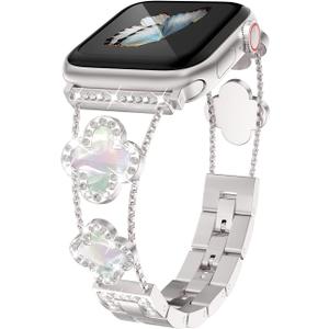Musk-MSKR Diamond Metal Bands Add Sparkle to Your Watch For Apple Watch Series 11/10/9/8/7/6/5/4/3/2/SE/Ultra Clover Simple and Stylish Compatible with 38mm40mm41mm42mm44mm45mm 46mm49mm Women's Wear