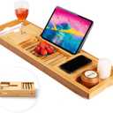 Bamboo Bathtub Caddy Tray for Luxury Bath, Expandable Bath Tray for Tub with Book and Holder- Gift Idea for Loved Ones (Natural)