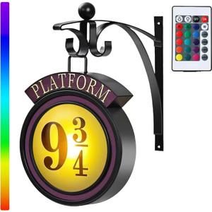 16 Colour Vintage Platform 9 3/4 Night Light, Hanging Platform 9 3/4 Sign Wall Light with Remote Control, Home Decor 9  Sign Lights Decoration, Halloween Christmas Gift for Family and Friends