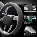 LKWLIKEI Nappa Leather Steering Wheel Cover, Elegant Diamond Checkered Design, Non-Slip wear-Resistant, Enhance Driving Comfort, Suitable for Steering Wheel Diameter 14 1/2-15 Models.Black