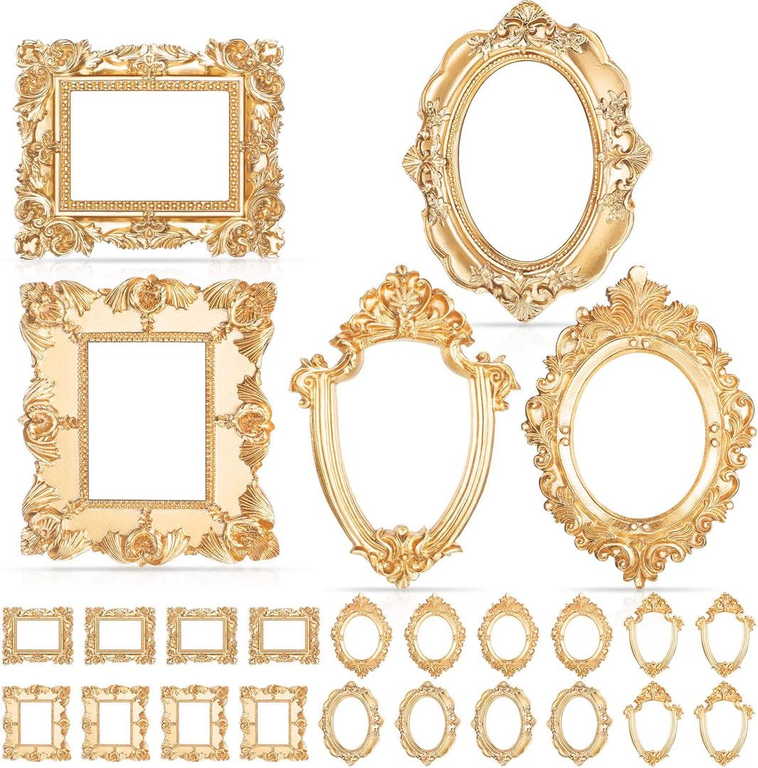 20 Pcs Vintage Mini Picture Frames Small Antique Resin Photo Frame Wall Hanging for DIY Jewelry Display Photography Christmas Photo Holiday Party Decoration (Gold)