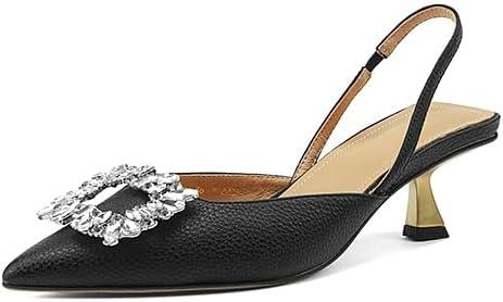 Vertundy Women's Slingback Kitten Heels Pointed Toe Rhinestones Stiletto Pumps (7, Black)
