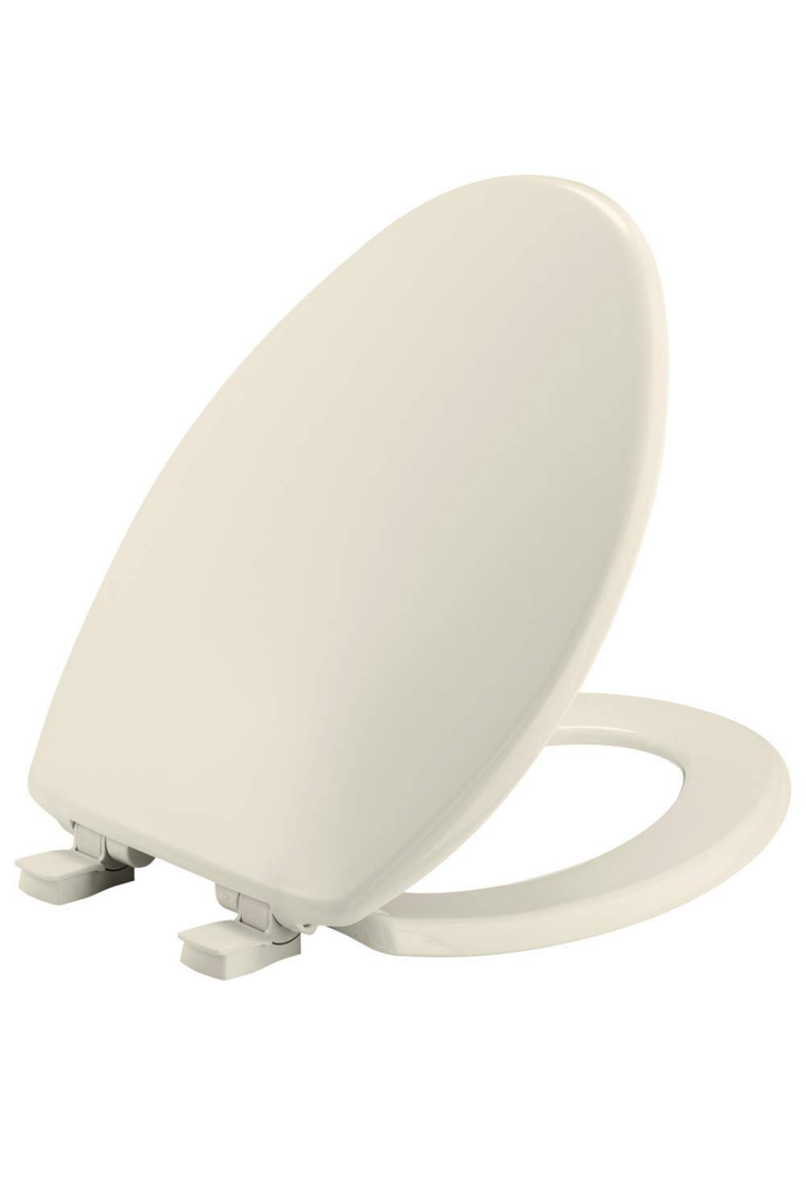 Bemis 7300SLEC Slow Close Toilet Seat, Easy Clean Hinges and Durable Plastic Seat, Made in USA, Elongated, Biscuit