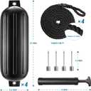 8.5 x 27 Inches Twin Eyes Ribbed Boat Fenders 4 Pack Boat Fenders Bumpers with Lines and Pump to Inflate for Docking