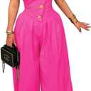 Womens Cargo Jumpsuit Sexy Strapless One Piece Outfit Off Shoulder Top Ruched Wide Leg Rompers Overalls, Size: X-Large