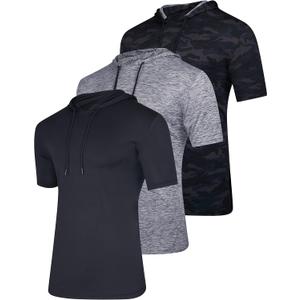 Real Essentials 3 Pack: Men's Dry Fit Short Sleeve Active Athletic Hoodie Pullover Sweatshirt 4XT