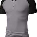 JMIERR Men's Muscle Slim Henley Shirts Crewneck Longline T-Shirt Gym Workout Athletic Shirt Tees with Button (XL)