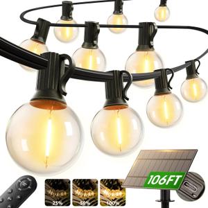 addlon 100FT Solar String Lights Outdoor with Remote, 54 LED Shatterproof Bulbs, USB Charging, 20+ Hour Runtime, Dimmable & Timable, G40 Waterproof Solar Lights for Outside Backyard Patio Garden Decor