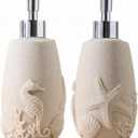 Soap Dispensers 350mL 11OZ, 2 PCS Luxurious Ocean Hand Dish Lotion Shampoo Soap Dispenser Jar, Sea Shell Soap Pump Bottles for Kitchen Bathroom Countertop Beige