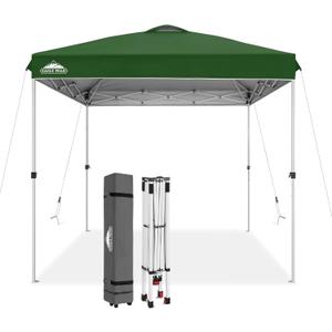 EAGLE PEAK Pop Up Canopy Tent with Wheeled Carry Bag, 8 Stakes, 4 Ropes, Easy Set Up Tent Canopy, 8x8 ft, Green