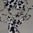 WDIRARA Women's 2 Pieces Cow Print Bikini Set Halter Swimsuit High Cut Bathing Suit, Mediu