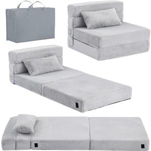 Tiita Kids Floor Mattress for Toddler, Child Fold Up Sofa Couch Convertible Futon Folding Chair with Storage Bag for Kids, Plush Grey, 63"D x 26"W x 5"H - Kids