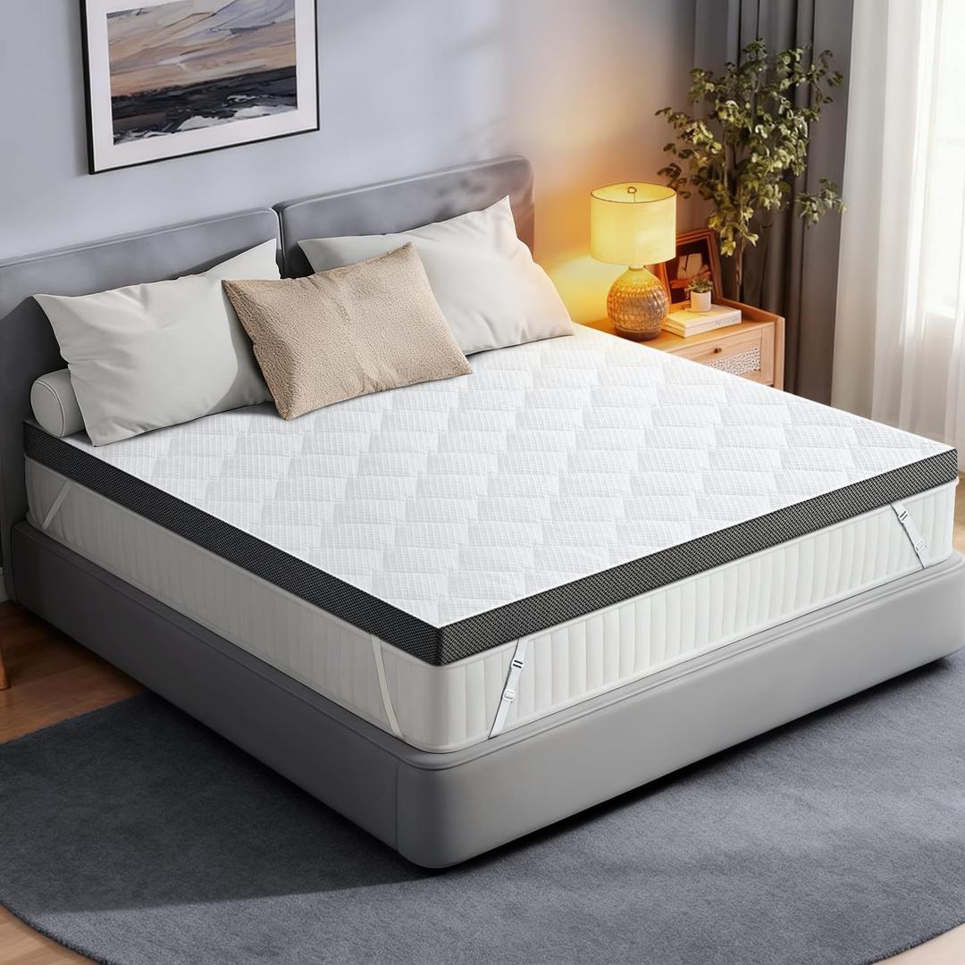 Glendan Extra Firm Mattress Topper: Queen Size 3 Inch, High Density Bed Topper, Extra Support for Pain Relief, Breathable Washable Cover with Anti-Slip Straps, CertiPUR-US Oeko-Tex Certified 80x60