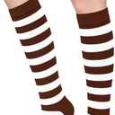 Olreco Womens Knee High Socks for Women Knee Socks for Women Long Sock Woman Striped High Sock Athletic Halloween Accessories (One Size, Brown White Striped)