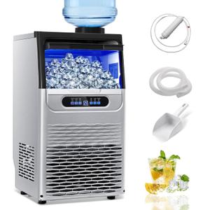 100LBS/24H Commercial Ice Maker Machine, Dual Water Inlet Under Counter or Freestanding Ice Machine, 36 Cubes/Cycle with 22LBS Storage for Home, Bar, Restaurant, Coffee Shop