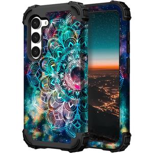 Hocase for Galaxy S23 Case, Shockproof Heavy Duty Protection Soft Silicone Rubber Bumper+Hard Plastic Hybrid Protective Case for Samsung Galaxy S23 (6.1" Display) 2023 - Mandala in Galaxy