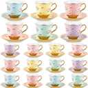 Teenyyou Set of 18 Tea Cups and Saucers Tea Party Decorations Floral Porcelain 5.4 oz British Gift for Women Birthday Party, Church, and Mother's Day (Vintage Style)