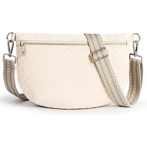 KALIDI Woven Crossbody Bags for Women Travel Vegan Leather Fanny Packs for Woman Cross Body Purse Fashion Belt Bum Bag with Wide Strap
