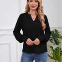 Womens Tops Dressy Casual Long Sleeve Shirts Loose V Neck Business Work Tunic Blouses (Black, XL)