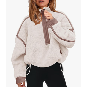 Panadila Womens Half Zip Sherpa Fleece Pullover Soft Oversized Sweatshirt with Pockets Warm Fuzzy Sweater, Size M