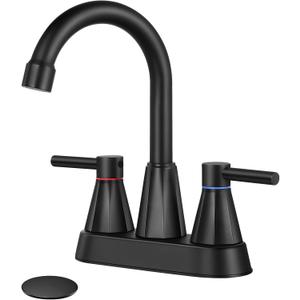 4" Bathroom Sink Faucet, 2-Handle Matte Black, Pop-Up Drain Included | 360° swivel spout, ceramic cartridge, 20% water-saving aerator, RV ready, 2-pack set