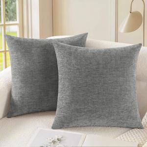 CaliTime Throw Pillow Covers Decorative 16 X 16 Inches Pack of 2 Cozy Chenille Cushion Cases for Couch Sofa Bed Living Room Home Medium Grey