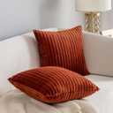 Kevin Textile Fall Solid Striped Velvet Corduroy Couch Chair Cushion Cover Throw Pillow for Seasonal Autumn, 20 x 20, 2 Pack, Burnt Brick