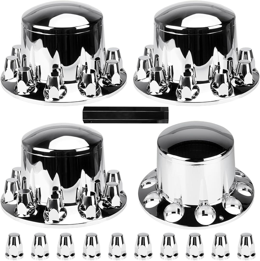Youxmoto Rear Axle Wheel Cover 33mm Screw-on Lug Nut Cover for Semi Truck, Chrome Plated ABS Plastic, Universal Fit, 4 Pack
