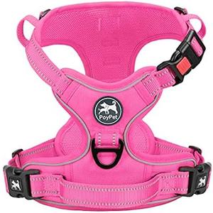 PoyPet No Pull Dog Harness, No Choke Reflective Dog Vest, Adjustable Pet Harnesses with Easy Control Padded Handle for Small Medium Large Dogs(Pink Matching Trim,S)