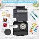 Bento Lunch Box with 9.5 oz Soup Thermo, Kids Leakproof 4 Compartments Bento Box with Silicone Cupcake,Fruit Fork,Spoon and Sauce Cup,Insulated Food Jar for School Travel-Game