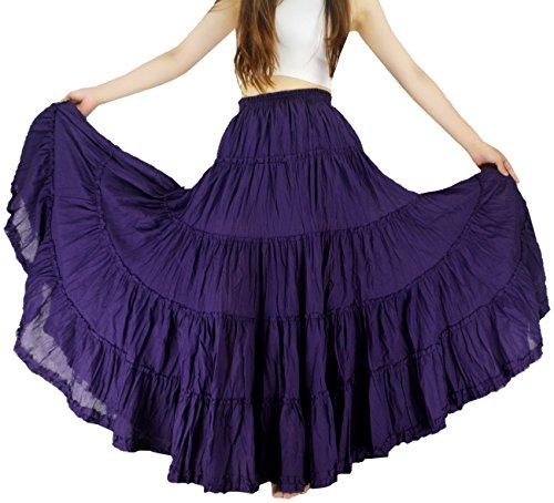 YSJERA Women's Cotton 5 Tiered A Line Pleated Maxi Skirt Long Boho Gypsy Dance Skirts (L,Purple)