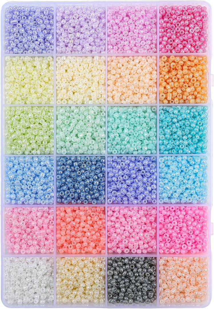 12500pcs John Bead Assorted Glass Seed Beads 8/0, 24 Rainbow Vibrant Pastels Colors Round Bead for DIY Crafts Jewelry Making Bead Box