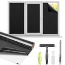 Kromapolis Blackout Window Privacy Film Total Light Blocking Room Darkening Window Covering, Removable Static Cling Frosted Glass Tint, Non-Adhesive, Black 17.5'' x 78.7''