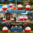 Jetec 2 Pcs 32 Inch Giant Inflatable Bobber Balloons Gone Fishing Birthday Party Decorations Giant Fishing Lure Decor Red White Hanging Ornaments for Ice Fishermen Yard Pool Party Favors Supplies