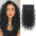 REECHO Curly Hair Extensions, 2PCS 16 inch Clip in Hair Extensions Lace Weft Short Curly Hair Extensions Clip Ins Invisible Natural Hairpieces for Women, Natural Black