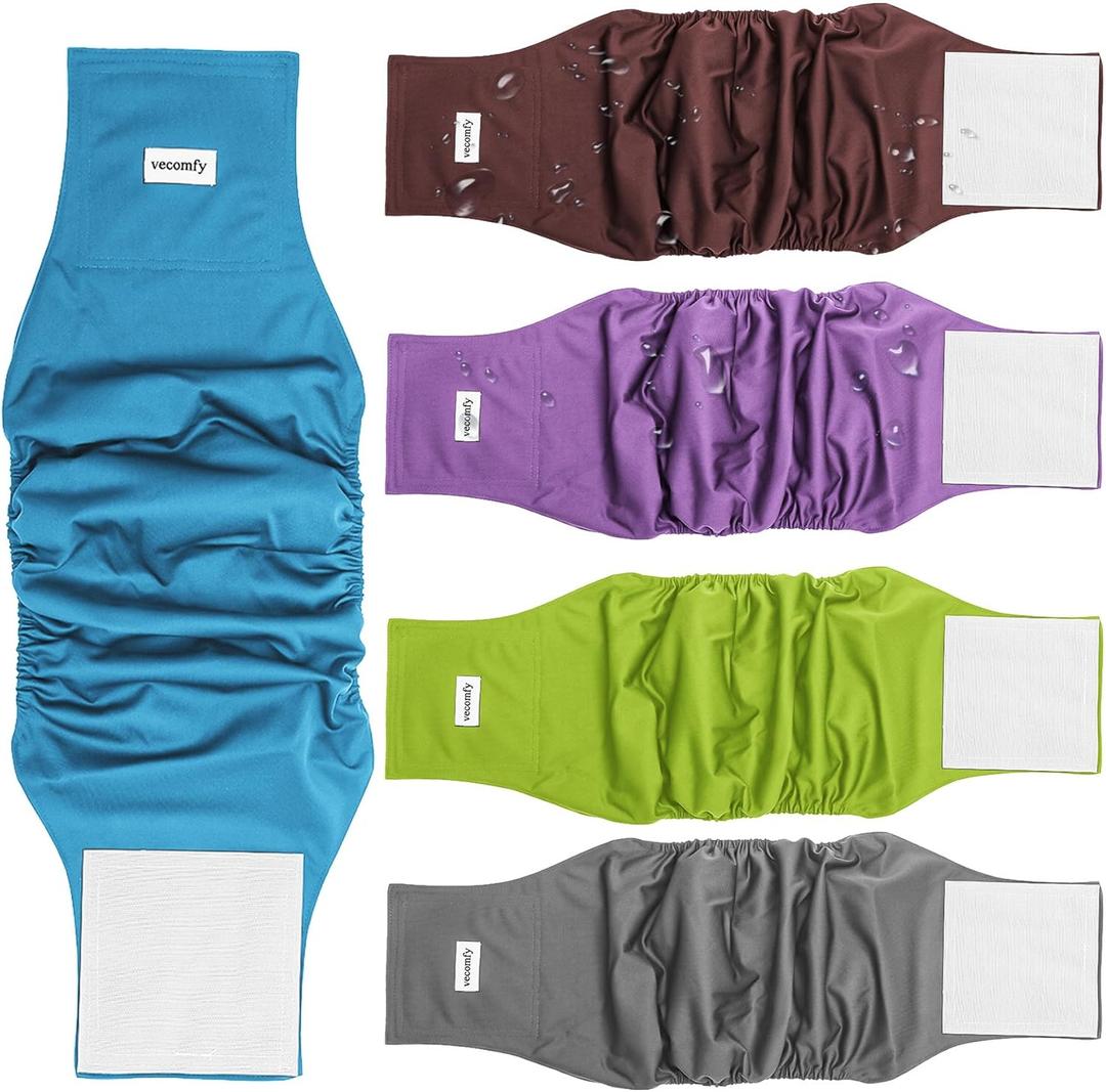 Vecomfy Dog Belly Bands for Male Dogs Diapers(5 Pack),Premium Washable Reusable Small Dog Belly Wrap Leakproof Puppy Diapers,S