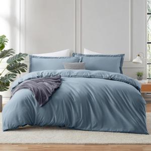 Hearth & Harbor Stone Blue Duvet Cover Full Size - 3 Piece Bedding Set, Soft Double Brushed Comforter Cover Set with Button Closure, 1 Full Duvet Cover 80x90 inches and 2 Pillow Shams