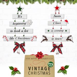 Premium Wooden Christmas Decorations - Large Hanging Indoor Home Decor for Door, Wall, and Farmhouse