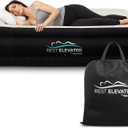 RestElevated Luxury Pillow Top Queen Size Air Mattress with Built in Pump | 20" Raised Height with Coil Beam Support | Adjustable Blow Up Air Bed | for Home, Guests and Camping [Black with Cream Top]