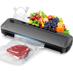 75Kpa Vacuum Sealer for Food, Food Vacuum Sealer Machine with Digital Timer, Moist/Dry Modes, Built-in Cutter & 10 Vacuum Bags  Compact 6-in-1 Sealer (Grey)