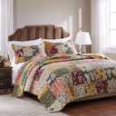 Greenland Home Antique Chic Authentic Patchwork Cotton Quilt Set, Natural, 3-Piece Full/Queen
