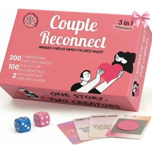 Life Sutra Couple Reconnect 3 in 1 Game - 200 Classsic Conversation Cards, 100 Scratch Off Date Adventures and Endless Date Nights Combinations with The Couples Dice Game. Ideal Valentine's Gift