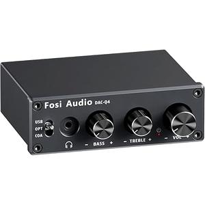 Fosi Audio Q4 DAC Headphone Amp for PC, Desktop Digital to Analog Audio Converter for Home Stereo Amplifier and Powered Speakers, PCUSB/Optical/Coaxial Inputs, 3.5mm Headphone/RCA Outputs