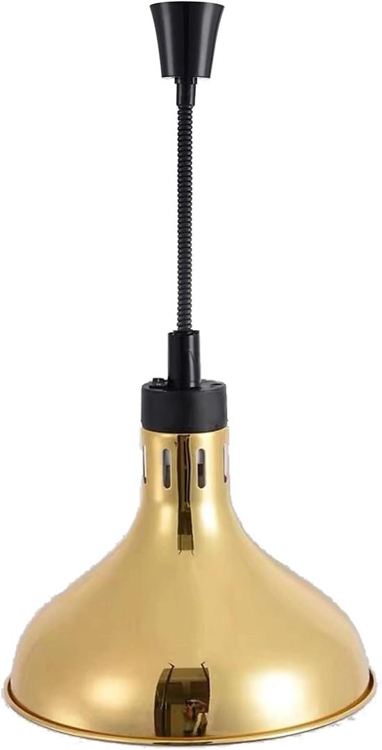 Hanging Food Heat Lamp Commercial Food Warmer Lights Telescopic Heating Lamps for Buffet Kitchen Restaurant(Dia.29cm,Adjustable Height.60-150cm) (Golden)