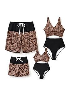 PATPAT Family Matching Swimsuits Cutout One Piece Spliced Monokinis Striped Lines Print Quick Dry Beach Wear Cute Bathing Suits- Black Leopard Girl 2 Years