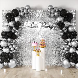 COKAOBE Silver Shimmer Wall Backdrop, 48PCS Square Sequin Shimmer Backdrop Panel, Photo Backdrops for Birthday, Anniversary, Wedding, Graduation & Bachelorette Party Decoration